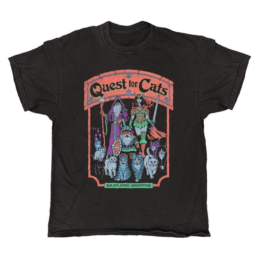 Steven Rhodes Quest For Cats Dark Humor Retro Style Graphic Unisex T-Shirt .